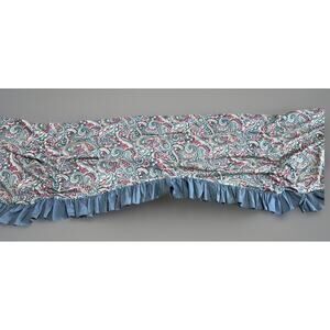 Vintage 80s Handmade Double Tuck Ruffle Valance Blue Paisley Floral Whimsy 100"